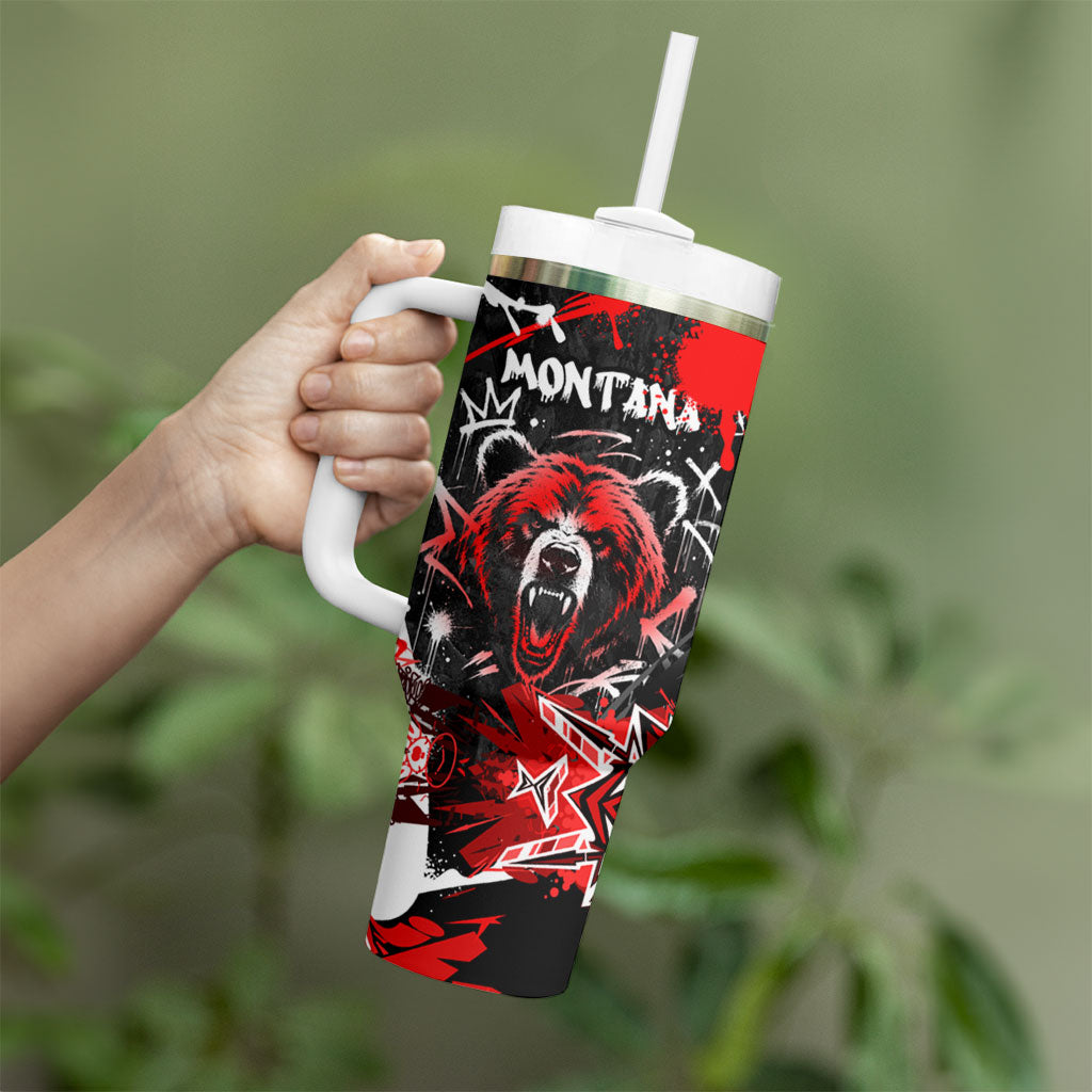 Personalized Montana Grizzly Bear and Bison Tumbler With Handle Urban Graffiti Grunge Paint Splatter