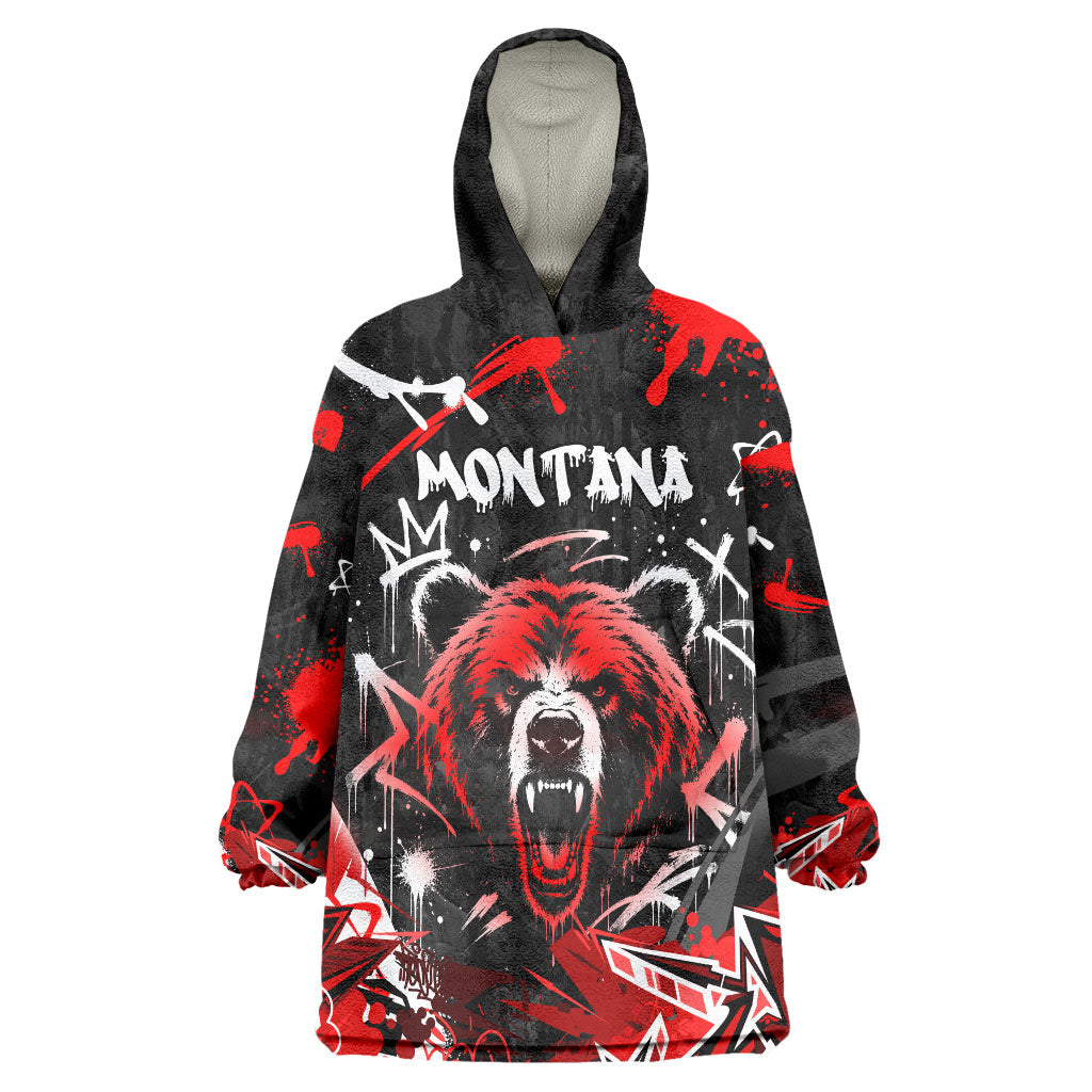 Personalized Montana Grizzly Bear and Bison Wearable Blanket Hoodie Urban Graffiti Grunge Paint Splatter