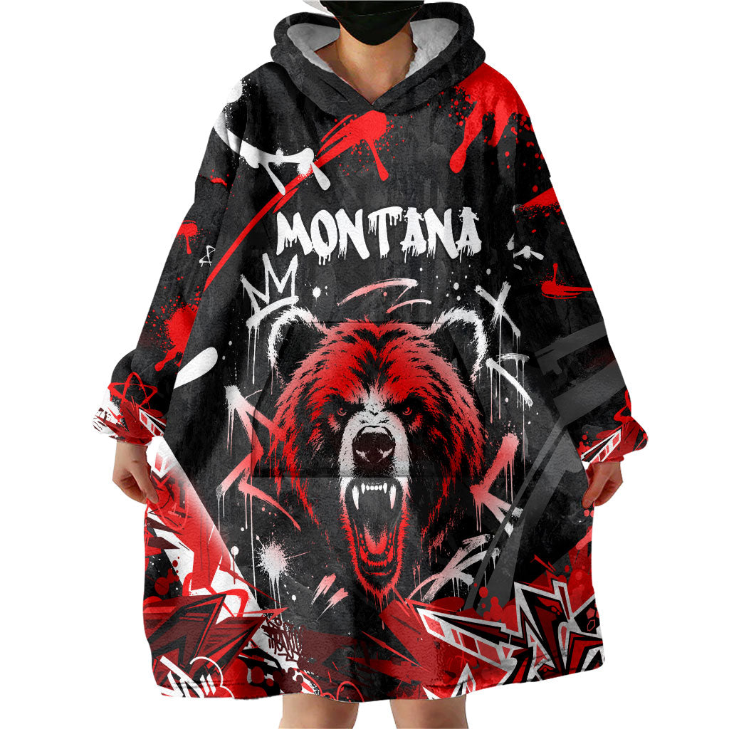 Personalized Montana Grizzly Bear and Bison Wearable Blanket Hoodie Urban Graffiti Grunge Paint Splatter