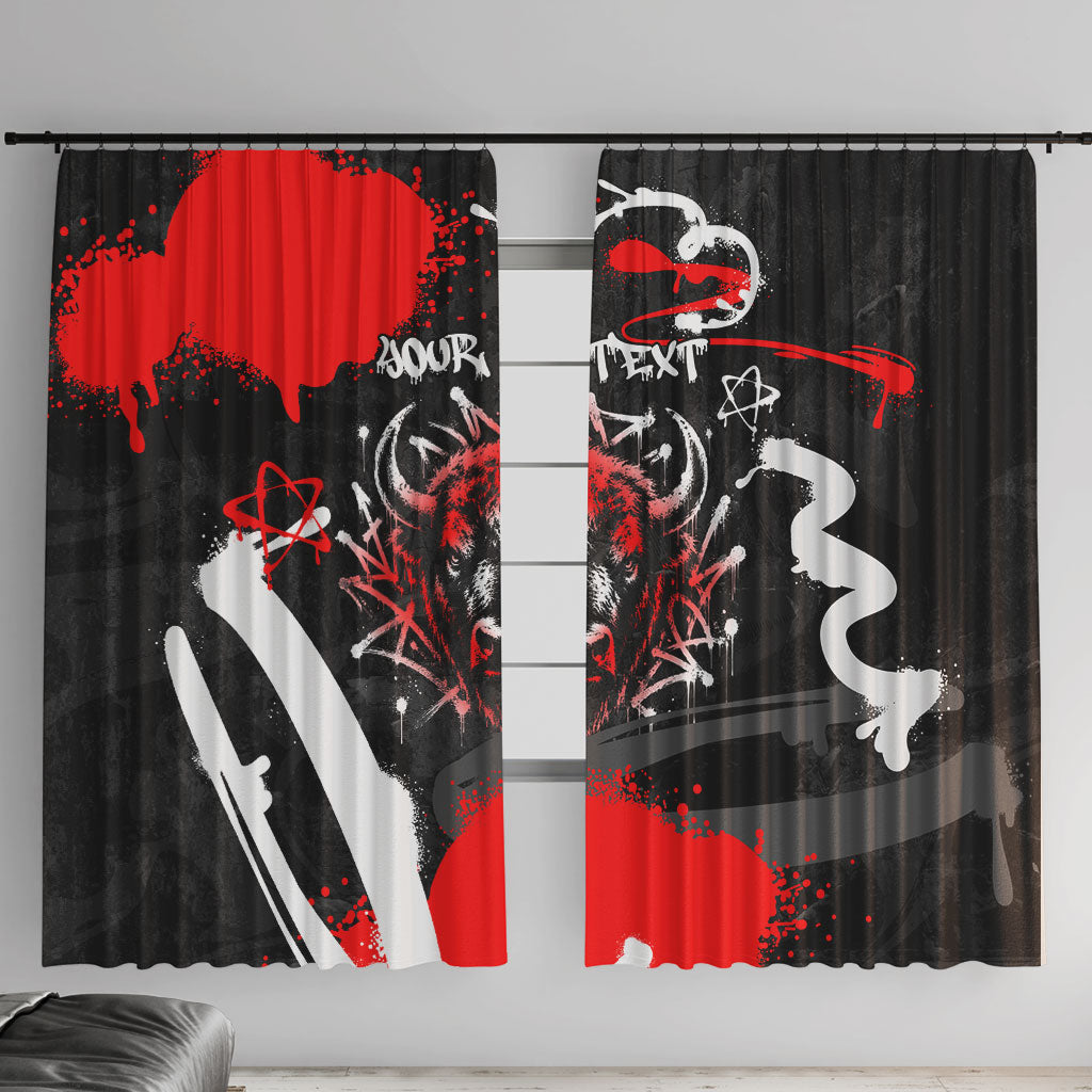 Personalized Montana Grizzly Bear and Bison Window Curtain Urban Graffiti Grunge Paint Splatter