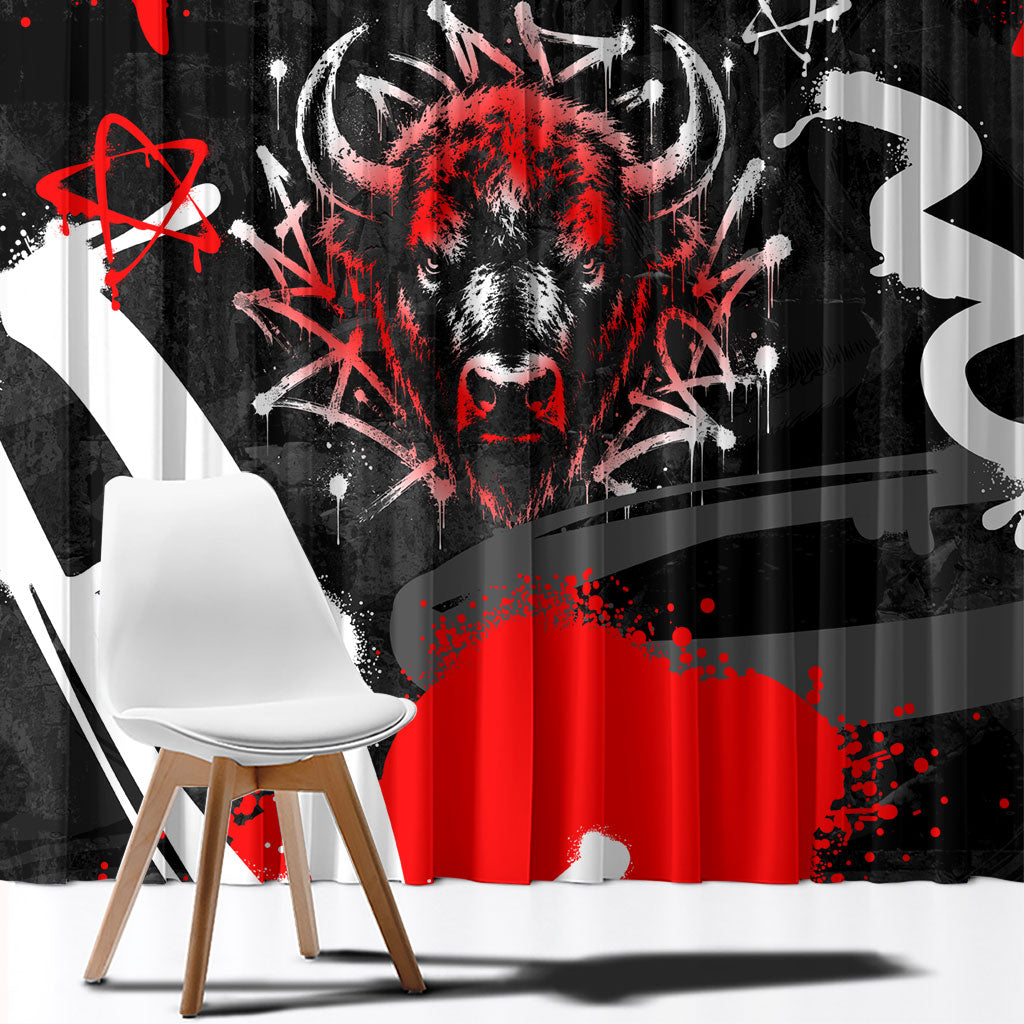 Personalized Montana Grizzly Bear and Bison Window Curtain Urban Graffiti Grunge Paint Splatter