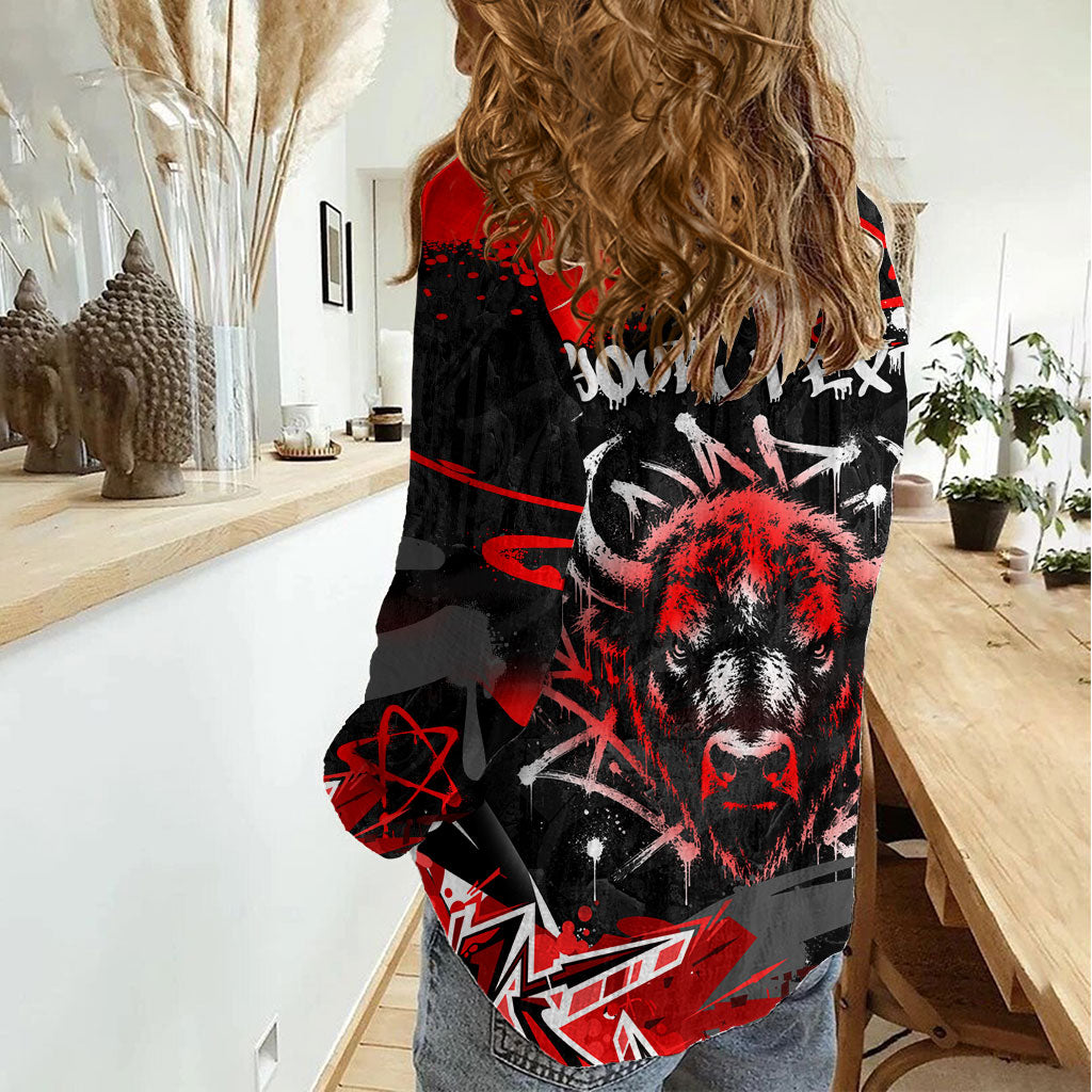 Personalized Montana Grizzly Bear and Bison Women Casual Shirt Urban Graffiti Grunge Paint Splatter