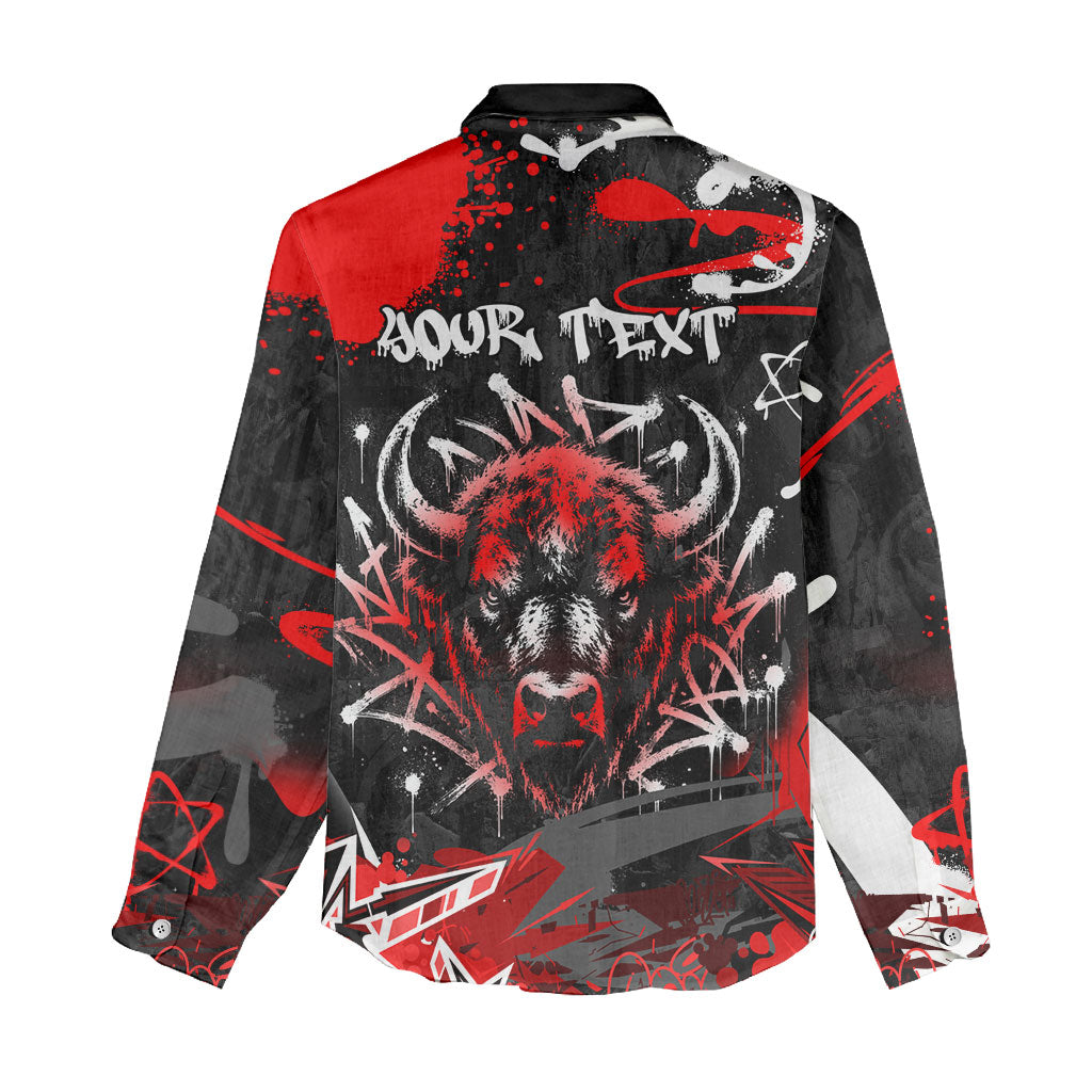 Personalized Montana Grizzly Bear and Bison Women Casual Shirt Urban Graffiti Grunge Paint Splatter