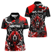 Personalized Montana Grizzly Bear and Bison Women Polo Shirt Urban Graffiti Grunge Paint Splatter
