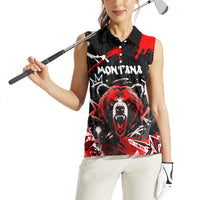 Personalized Montana Grizzly Bear and Bison Women Sleeveless Polo Shirt Urban Graffiti Grunge Paint Splatter