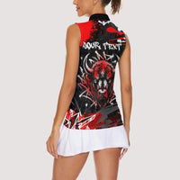 Personalized Montana Grizzly Bear and Bison Women Sleeveless Polo Shirt Urban Graffiti Grunge Paint Splatter
