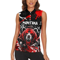 Personalized Montana Grizzly Bear and Bison Women Sleeveless Polo Shirt Urban Graffiti Grunge Paint Splatter