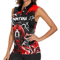Personalized Montana Grizzly Bear and Bison Women Sleeveless Polo Shirt Urban Graffiti Grunge Paint Splatter
