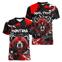 Personalized Montana Grizzly Bear and Bison Women V-Neck T-Shirt Urban Graffiti Grunge Paint Splatter