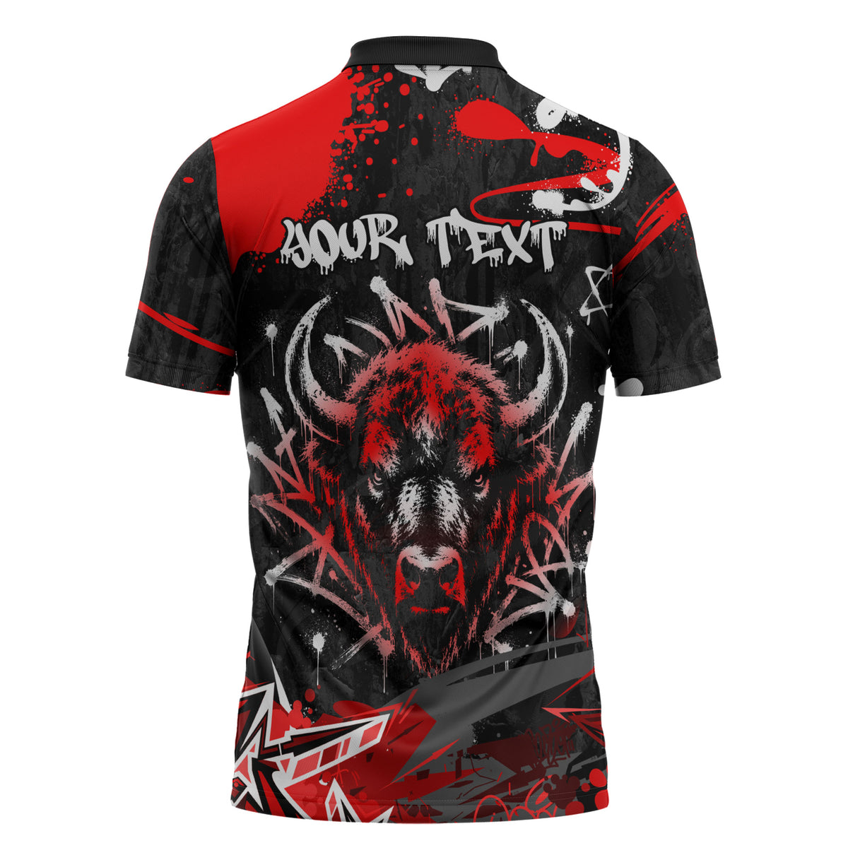 Personalized Montana Grizzly Bear and Bison Zipper Polo Shirt Urban Graffiti Grunge Paint Splatter