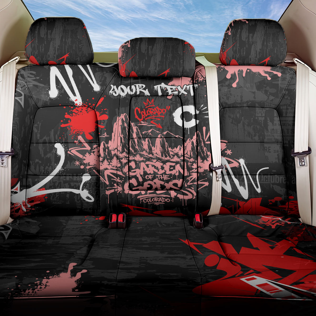 Personalized Colorado Garden Of The Gods Back Car Seat Cover Urban Graffiti Paint Splatter Street Art