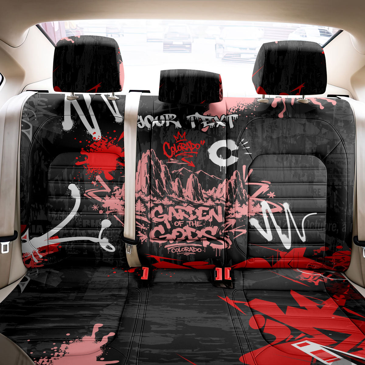 Personalized Colorado Garden Of The Gods Back Car Seat Cover Urban Graffiti Paint Splatter Street Art