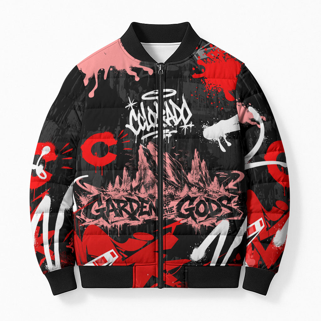 Personalized Colorado Garden Of The Gods Bomber Puffer Jacket Urban Graffiti Paint Splatter Street Art