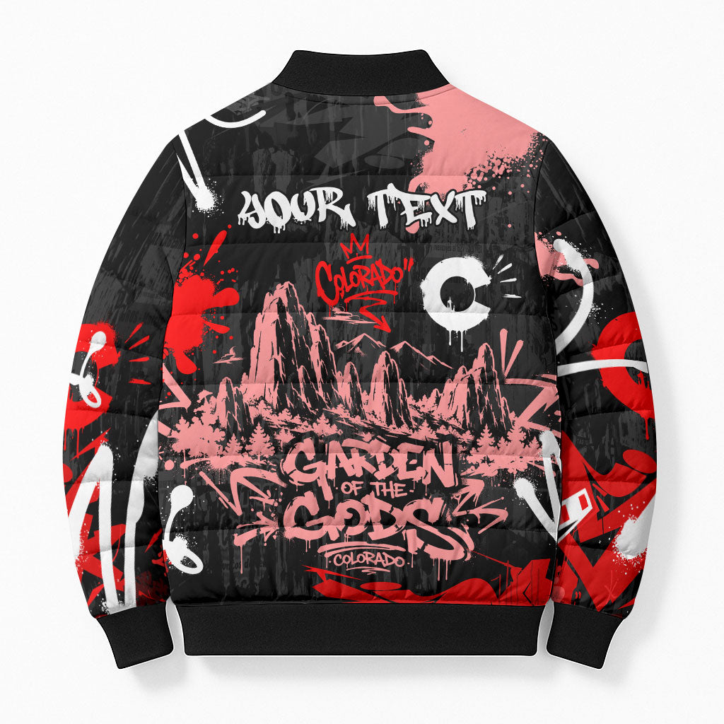 Personalized Colorado Garden Of The Gods Bomber Puffer Jacket Urban Graffiti Paint Splatter Street Art