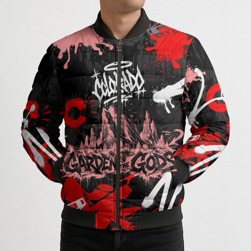 Personalized Colorado Garden Of The Gods Bomber Puffer Jacket Urban Graffiti Paint Splatter Street Art