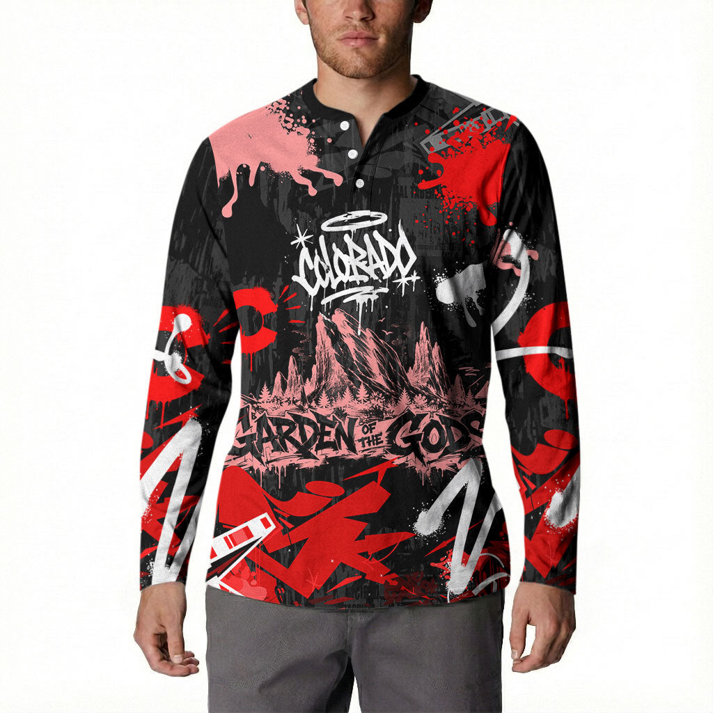 Personalized Colorado Garden Of The Gods Button Sweatshirt Urban Graffiti Paint Splatter Street Art
