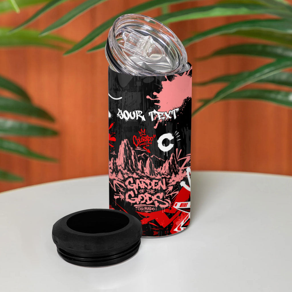 Personalized Colorado Garden Of The Gods 4 in 1 Can Cooler Tumbler Urban Graffiti Paint Splatter Street Art