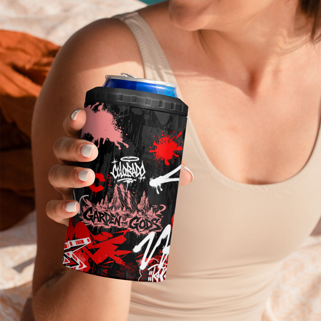 Personalized Colorado Garden Of The Gods 4 in 1 Can Cooler Tumbler Urban Graffiti Paint Splatter Street Art