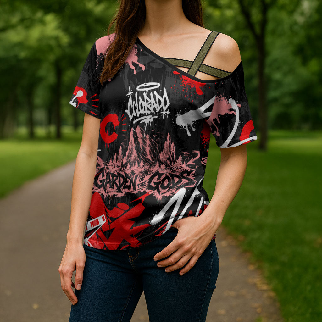 Personalized Colorado Garden Of The Gods Cross Shoulder Shirt Urban Graffiti Paint Splatter Street Art
