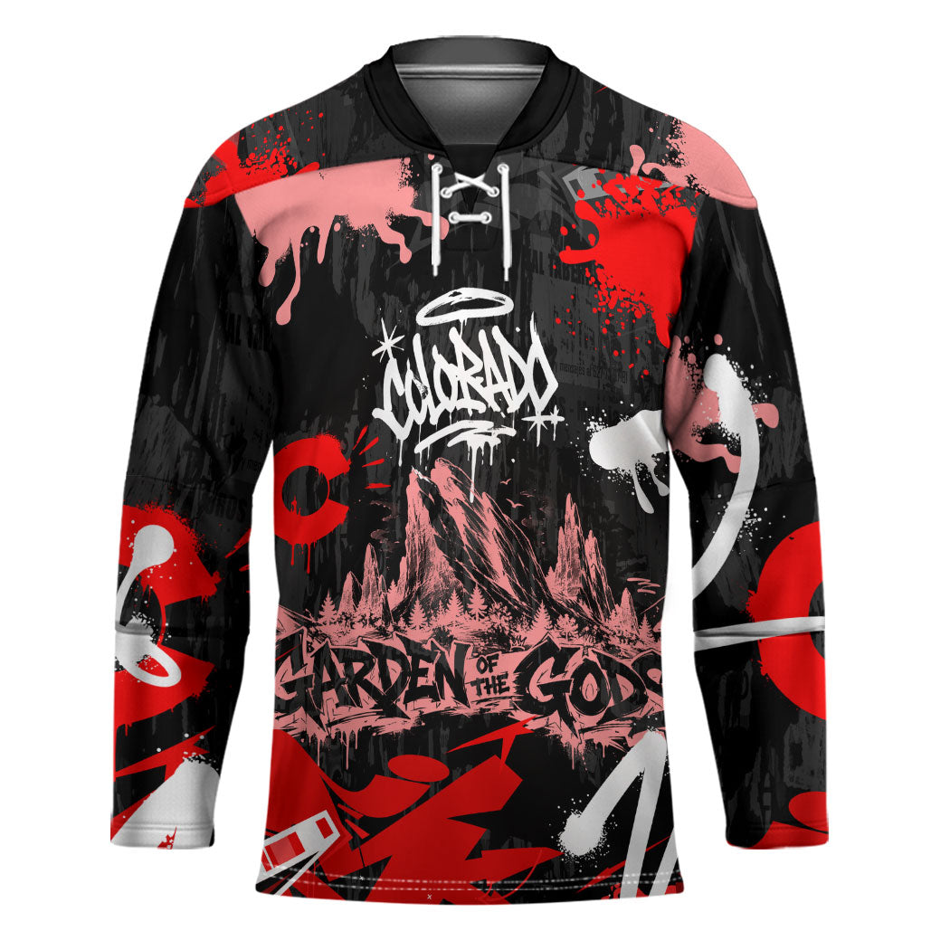 Personalized Colorado Garden Of The Gods Hockey Jersey Urban Graffiti Paint Splatter Street Art