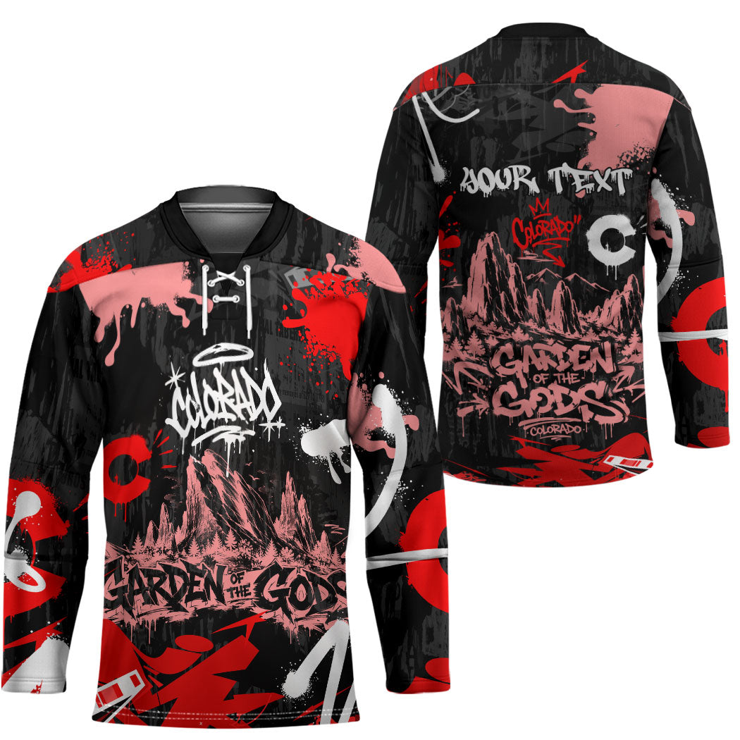 Personalized Colorado Garden Of The Gods Hockey Jersey Urban Graffiti Paint Splatter Street Art