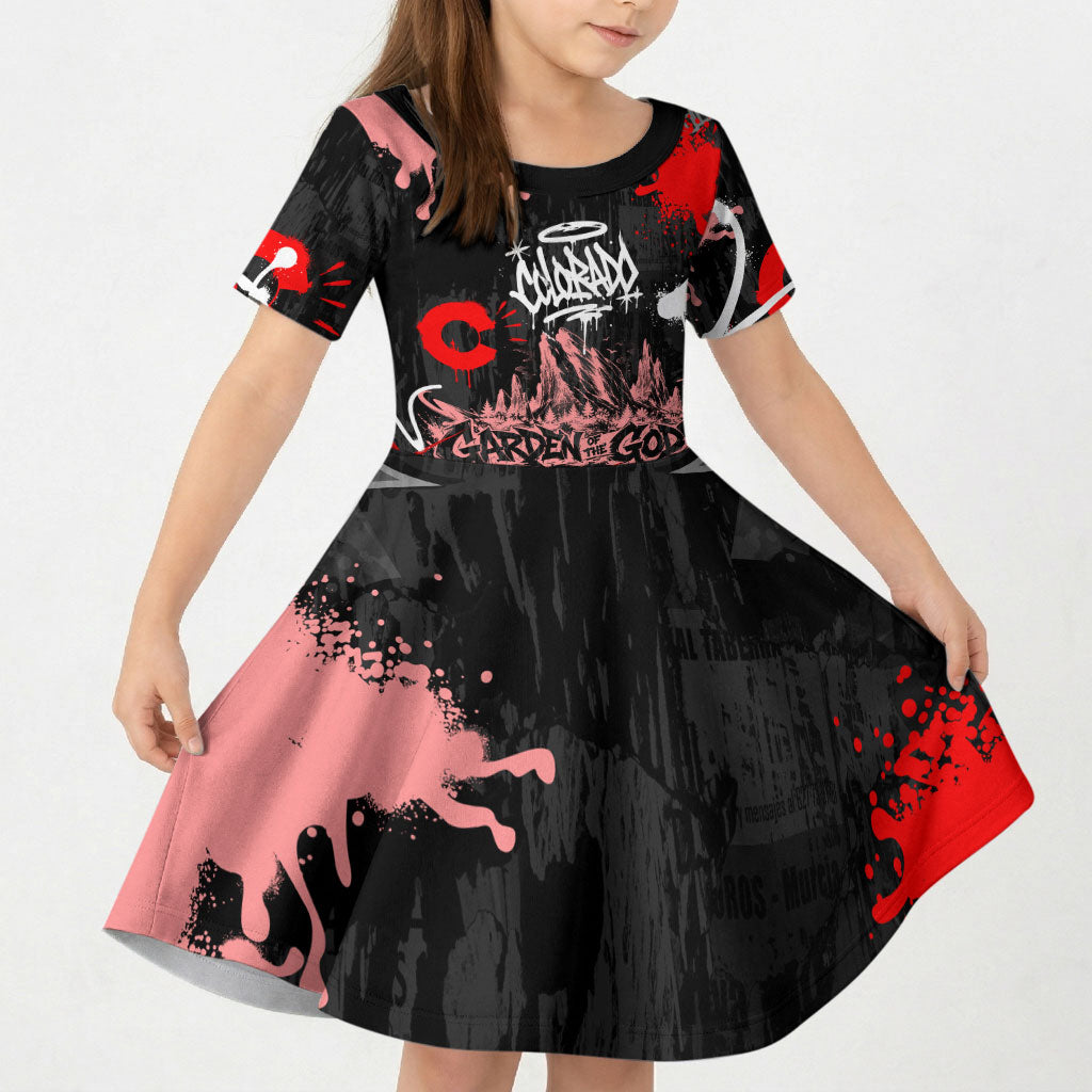 Personalized Colorado Garden Of The Gods Kid Short Sleeve Dress Urban Graffiti Paint Splatter Street Art