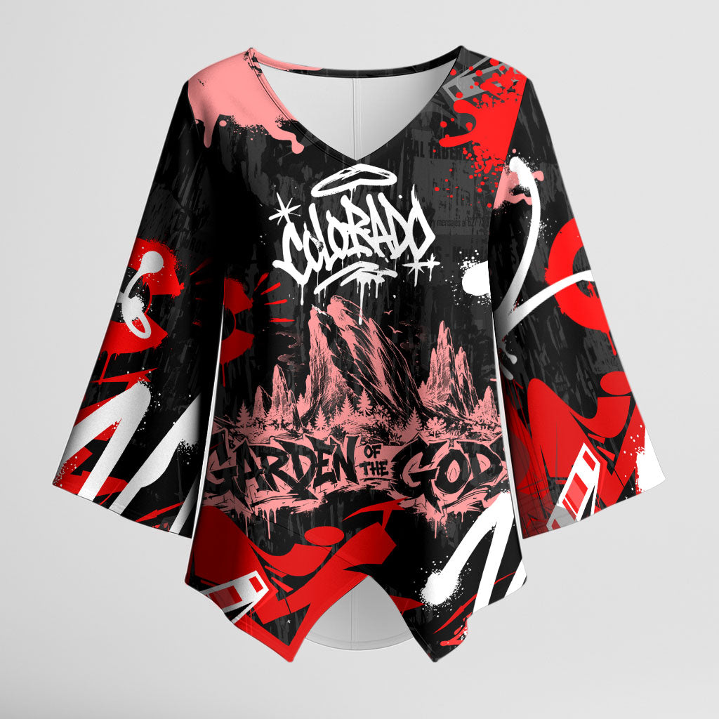 Personalized Colorado Garden Of The Gods Kimono Sleeve Blouse Urban Graffiti Paint Splatter Street Art