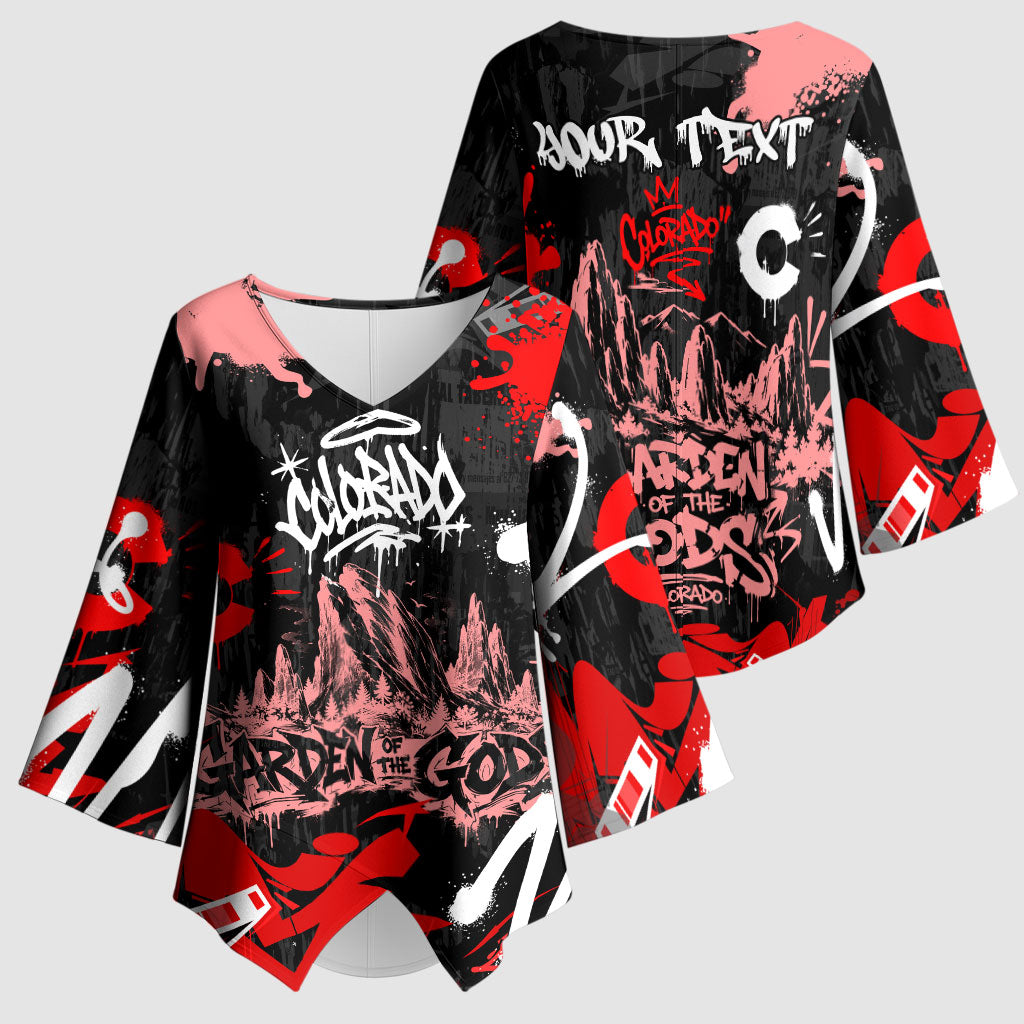 Personalized Colorado Garden Of The Gods Kimono Sleeve Blouse Urban Graffiti Paint Splatter Street Art