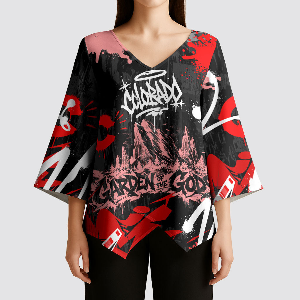 Personalized Colorado Garden Of The Gods Kimono Sleeve Blouse Urban Graffiti Paint Splatter Street Art