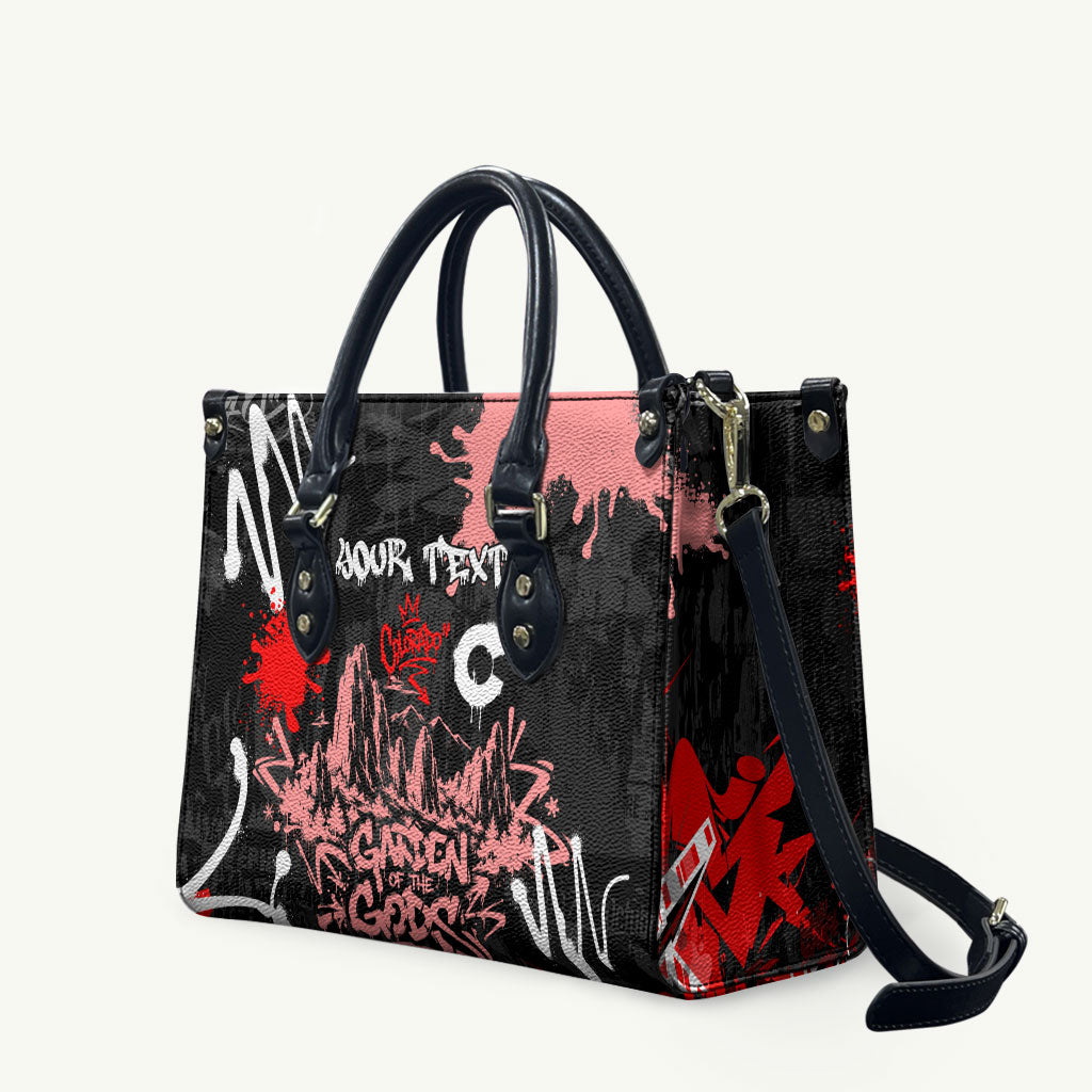 Personalized Colorado Garden Of The Gods Leather Bag Urban Graffiti Paint Splatter Street Art