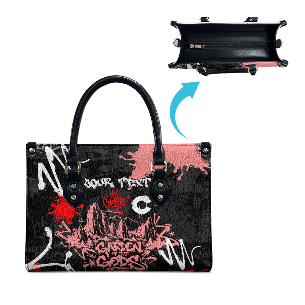 Personalized Colorado Garden Of The Gods Leather Bag Urban Graffiti Paint Splatter Street Art