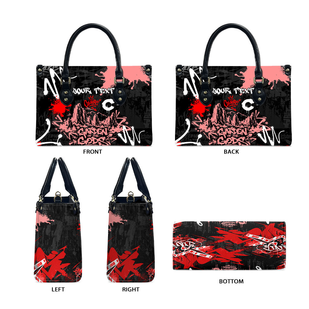 Personalized Colorado Garden Of The Gods Leather Bag Urban Graffiti Paint Splatter Street Art