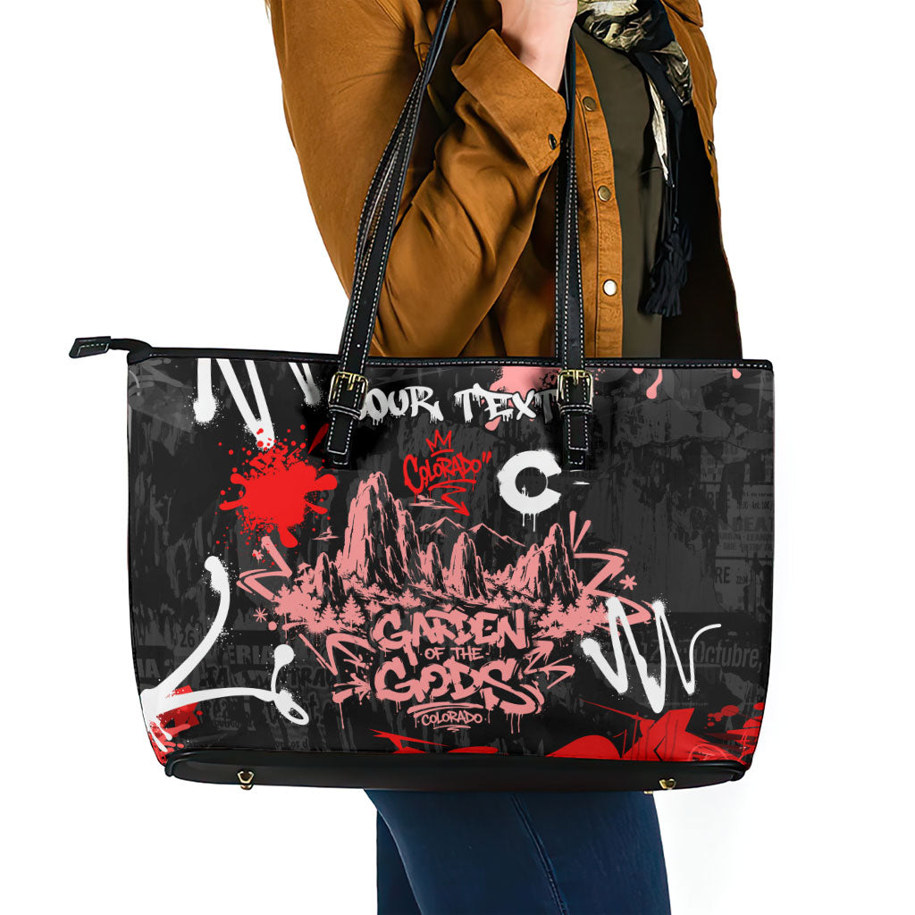 Personalized Colorado Garden Of The Gods Leather Tote Bag Urban Graffiti Paint Splatter Street Art