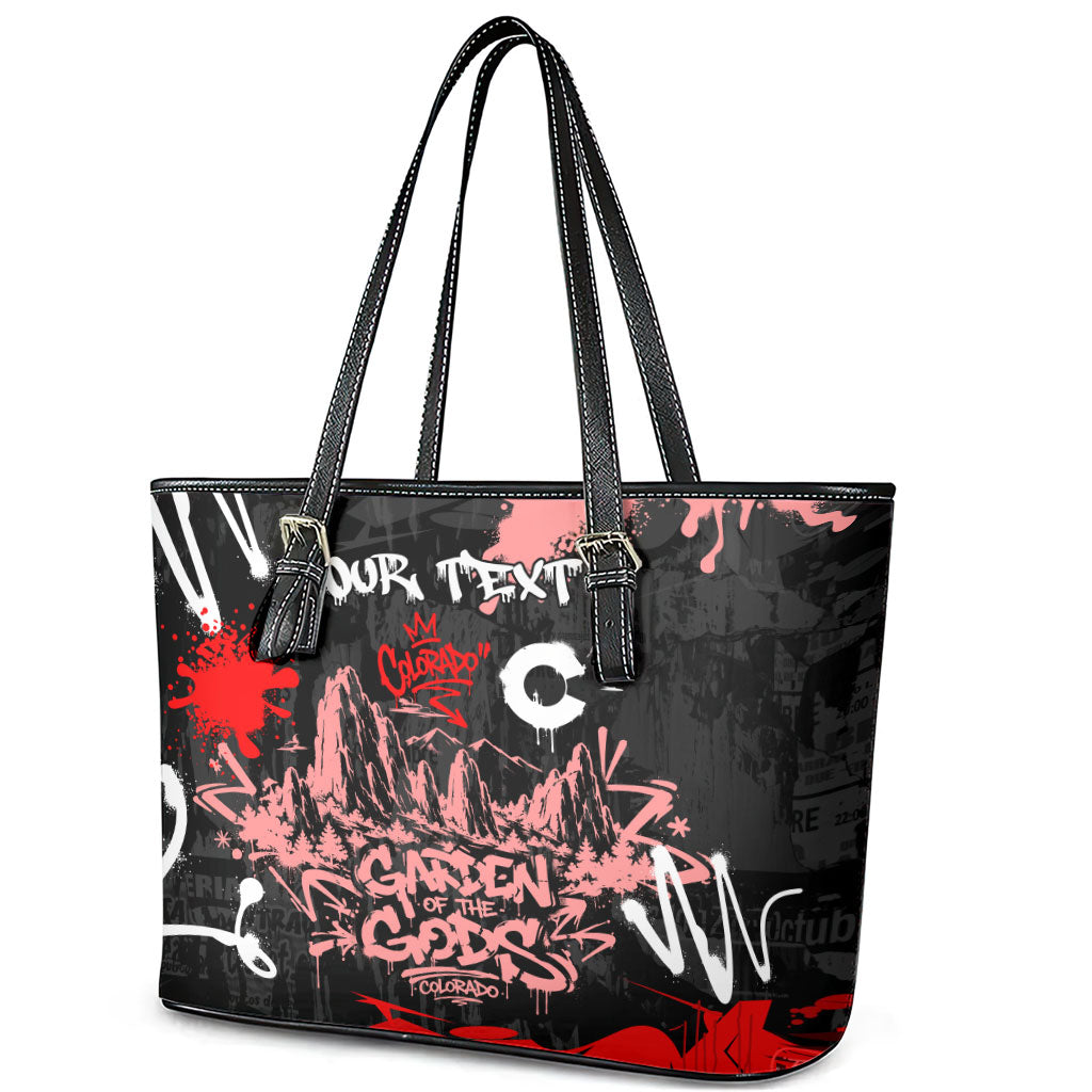 Personalized Colorado Garden Of The Gods Leather Tote Bag Urban Graffiti Paint Splatter Street Art
