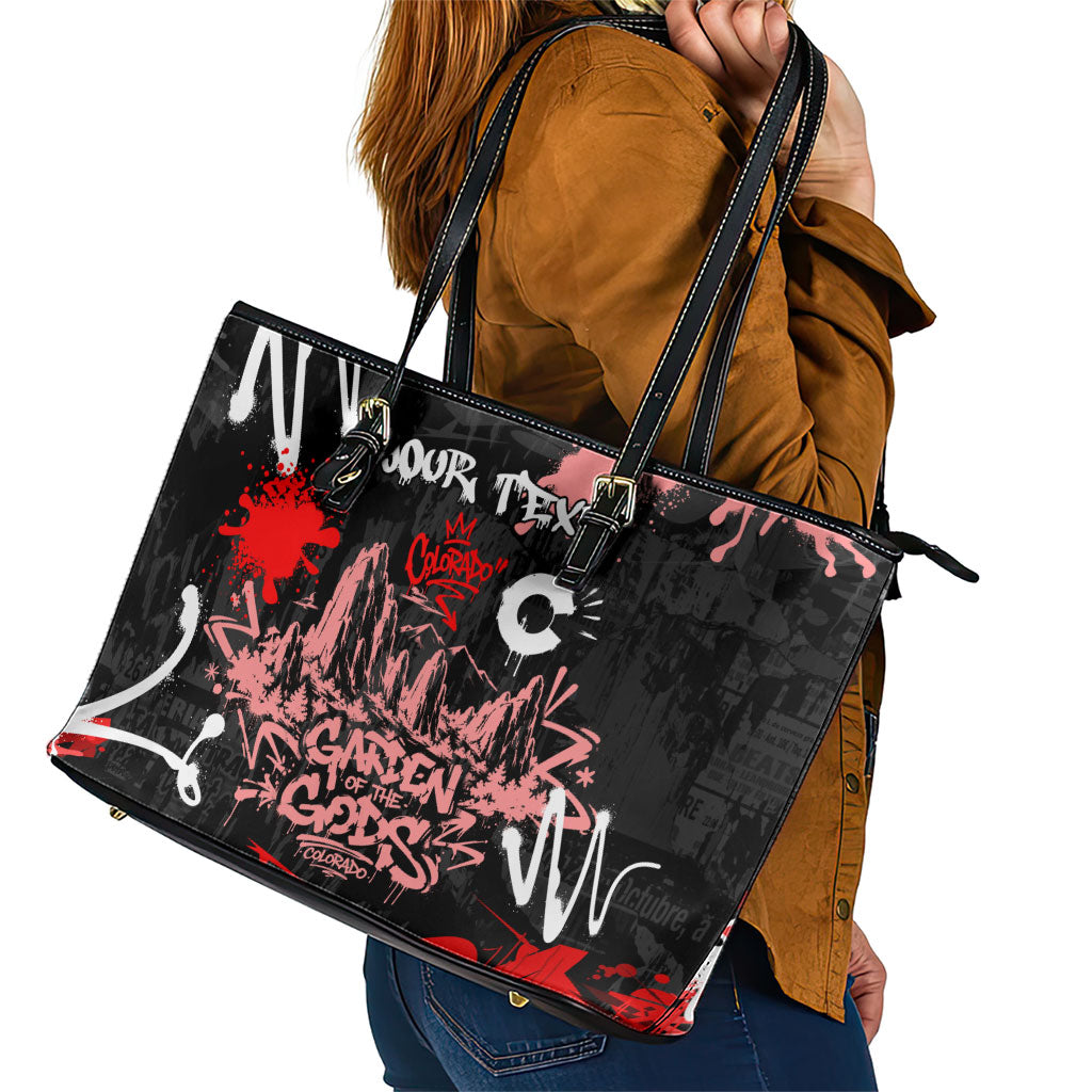 Personalized Colorado Garden Of The Gods Leather Tote Bag Urban Graffiti Paint Splatter Street Art