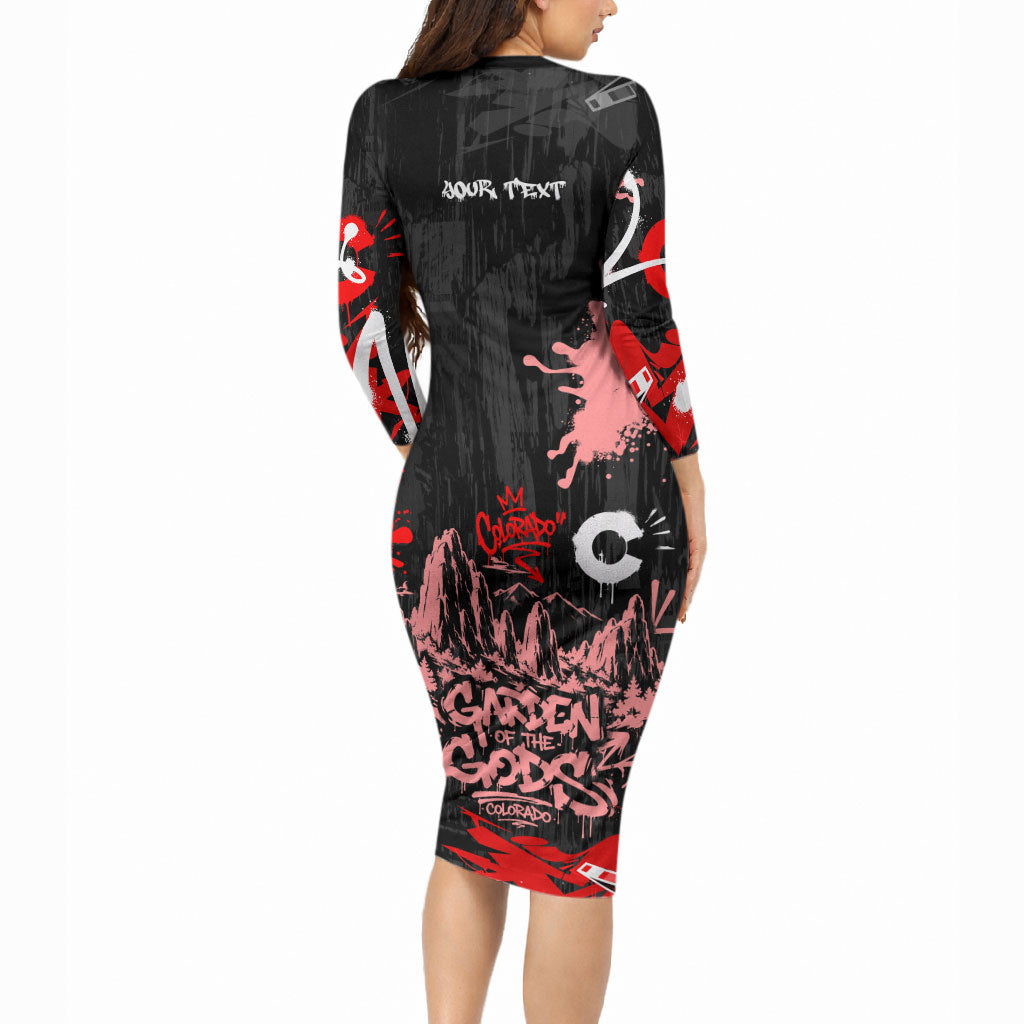Personalized Colorado Garden Of The Gods Long Sleeve Bodycon Dress Urban Graffiti Paint Splatter Street Art