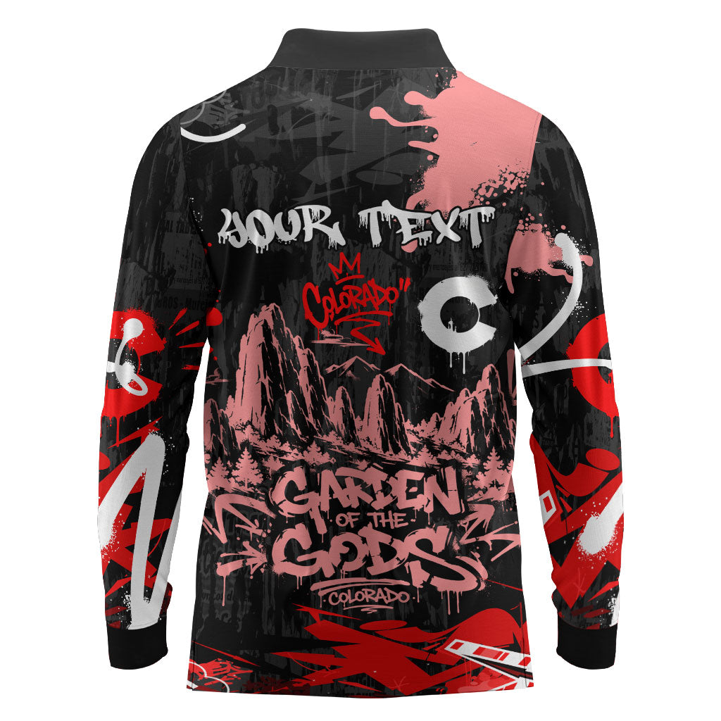 Personalized Colorado Garden Of The Gods Long Sleeve Polo Shirt Urban Graffiti Paint Splatter Street Art