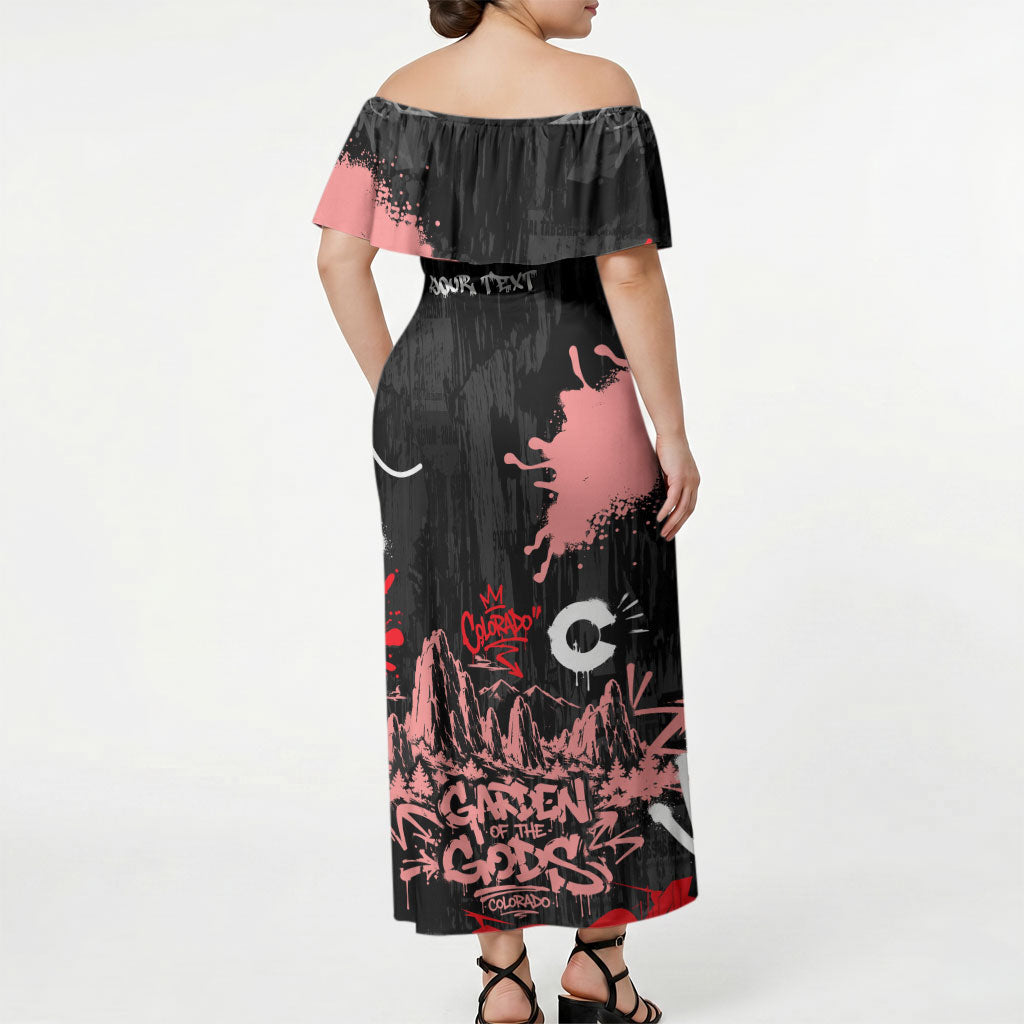 Personalized Colorado Garden Of The Gods Off Shoulder Maxi Dress Urban Graffiti Paint Splatter Street Art