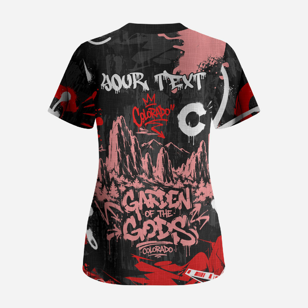 Personalized Colorado Garden Of The Gods Scrub Top Urban Graffiti Paint Splatter Street Art