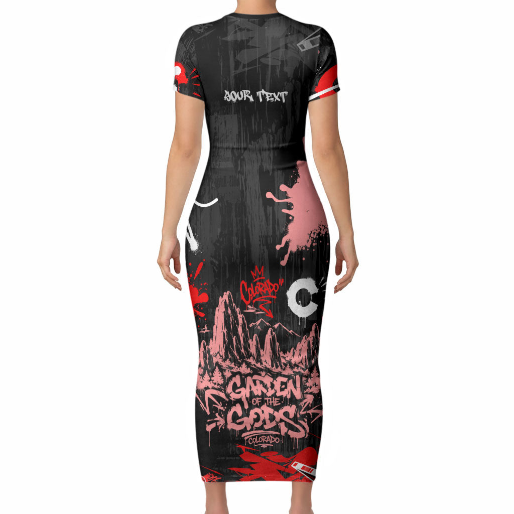 Personalized Colorado Garden Of The Gods Short Sleeve Bodycon Dress Urban Graffiti Paint Splatter Street Art