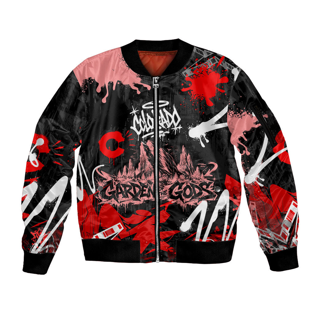 Personalized Colorado Garden Of The Gods Sleeve Zip Bomber Jacket Urban Graffiti Paint Splatter Street Art