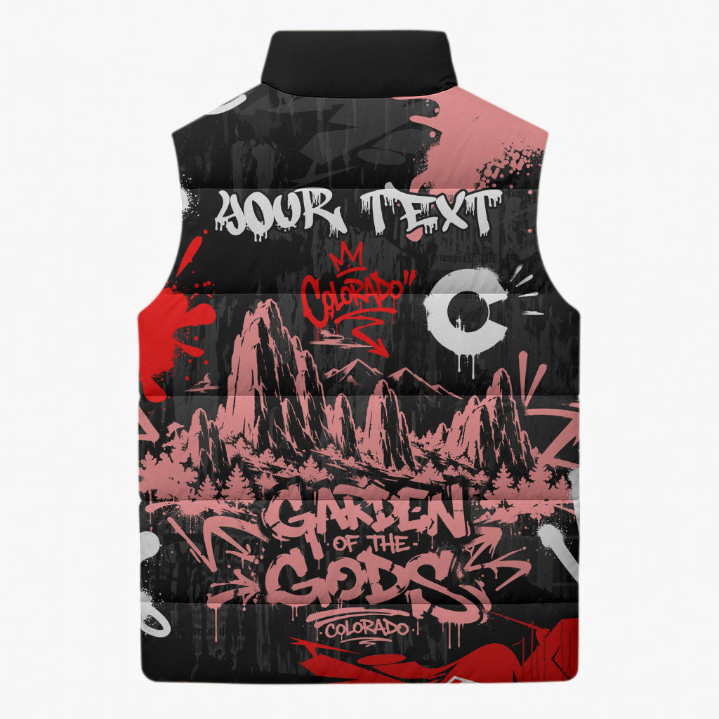 Personalized Colorado Garden Of The Gods Sleeveless Puffer Jacket Urban Graffiti Paint Splatter Street Art