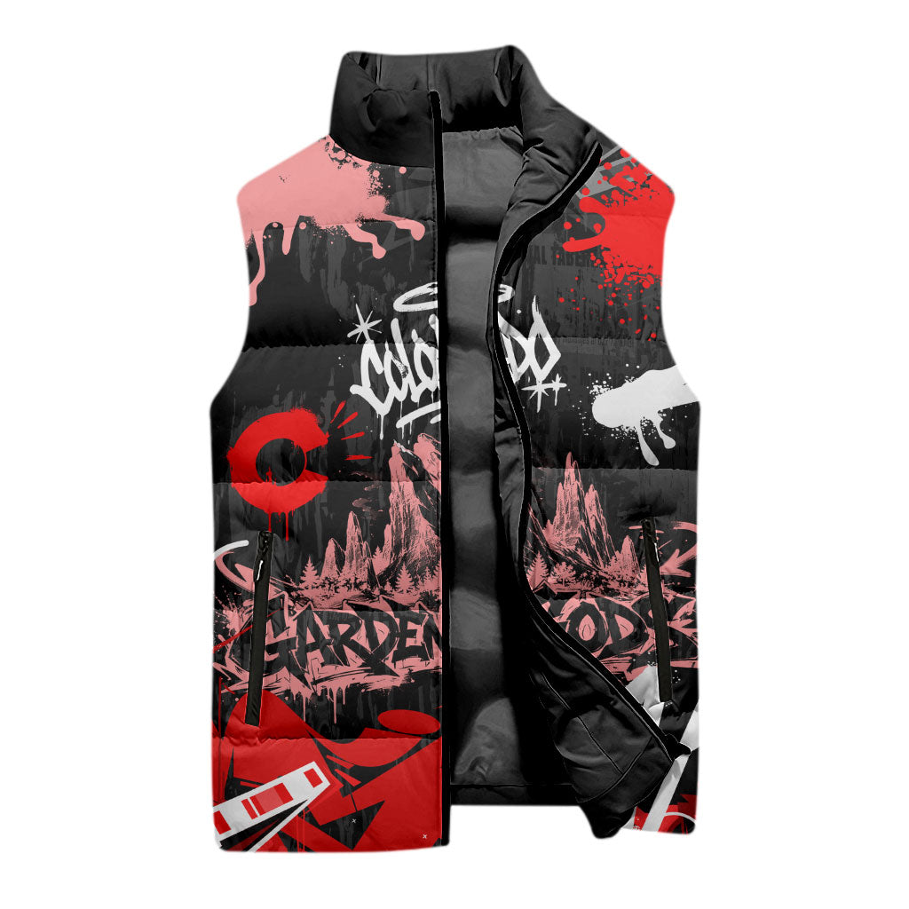 Personalized Colorado Garden Of The Gods Sleeveless Puffer Jacket Urban Graffiti Paint Splatter Street Art