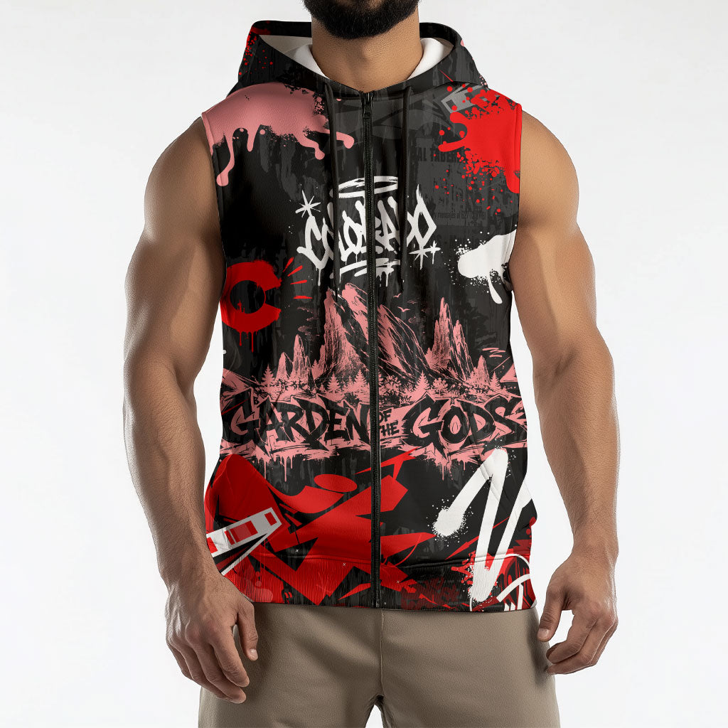 Personalized Colorado Garden Of The Gods Sleeveless Zip Hoodie Urban Graffiti Paint Splatter Street Art