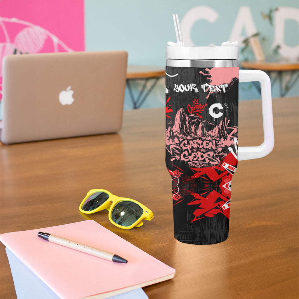 Personalized Colorado Garden Of The Gods Tumbler With Handle Urban Graffiti Paint Splatter Street Art