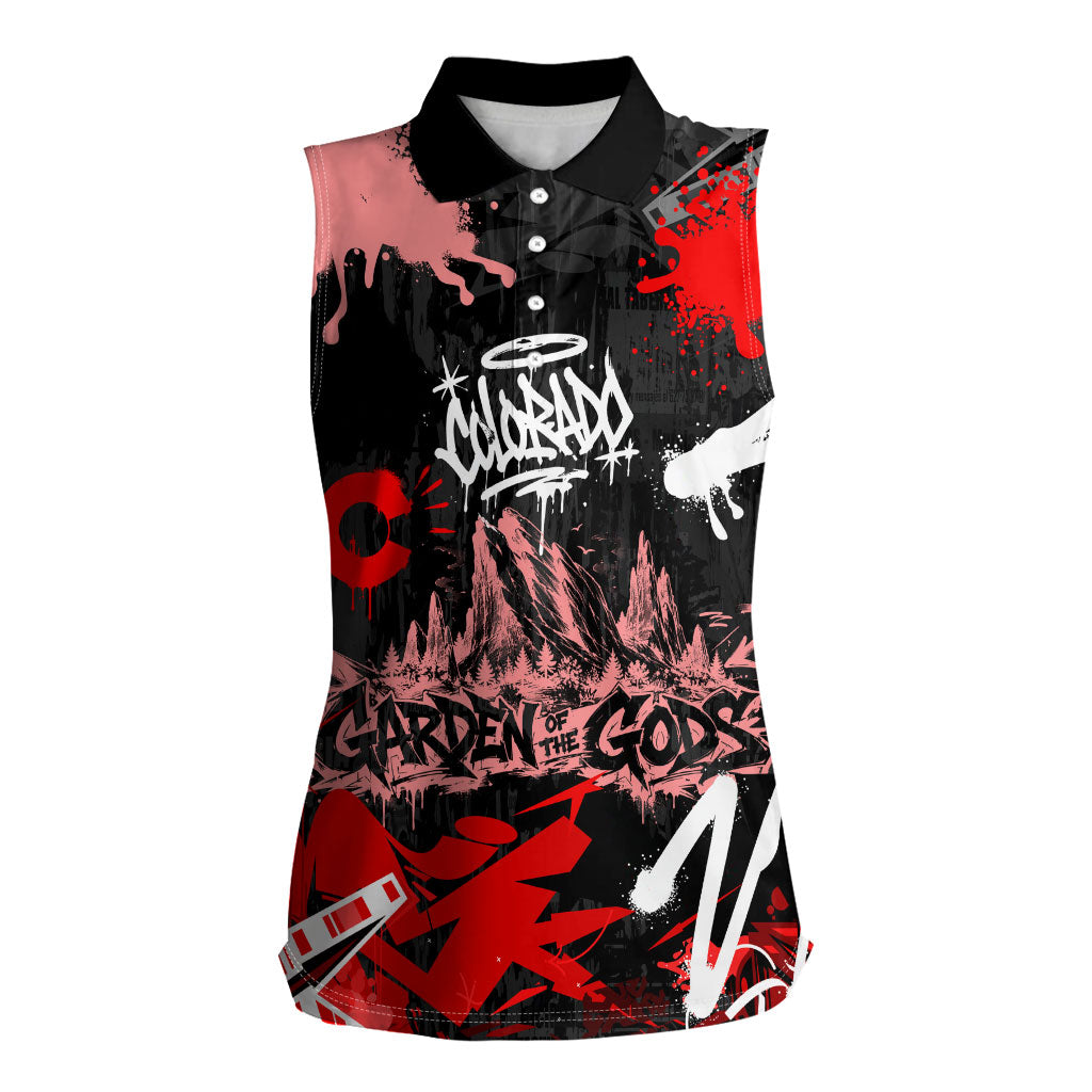Personalized Colorado Garden Of The Gods Women Sleeveless Polo Shirt Urban Graffiti Paint Splatter Street Art