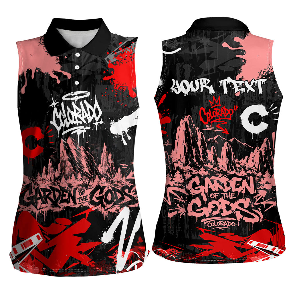 Personalized Colorado Garden Of The Gods Women Sleeveless Polo Shirt Urban Graffiti Paint Splatter Street Art