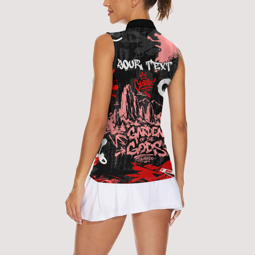 Personalized Colorado Garden Of The Gods Women Sleeveless Polo Shirt Urban Graffiti Paint Splatter Street Art