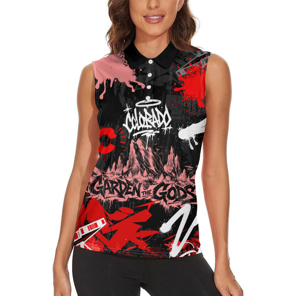 Personalized Colorado Garden Of The Gods Women Sleeveless Polo Shirt Urban Graffiti Paint Splatter Street Art