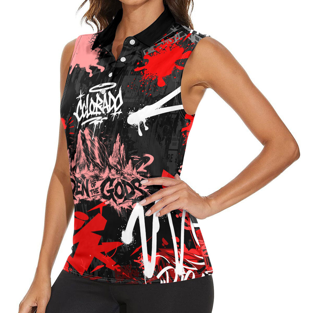 Personalized Colorado Garden Of The Gods Women Sleeveless Polo Shirt Urban Graffiti Paint Splatter Street Art